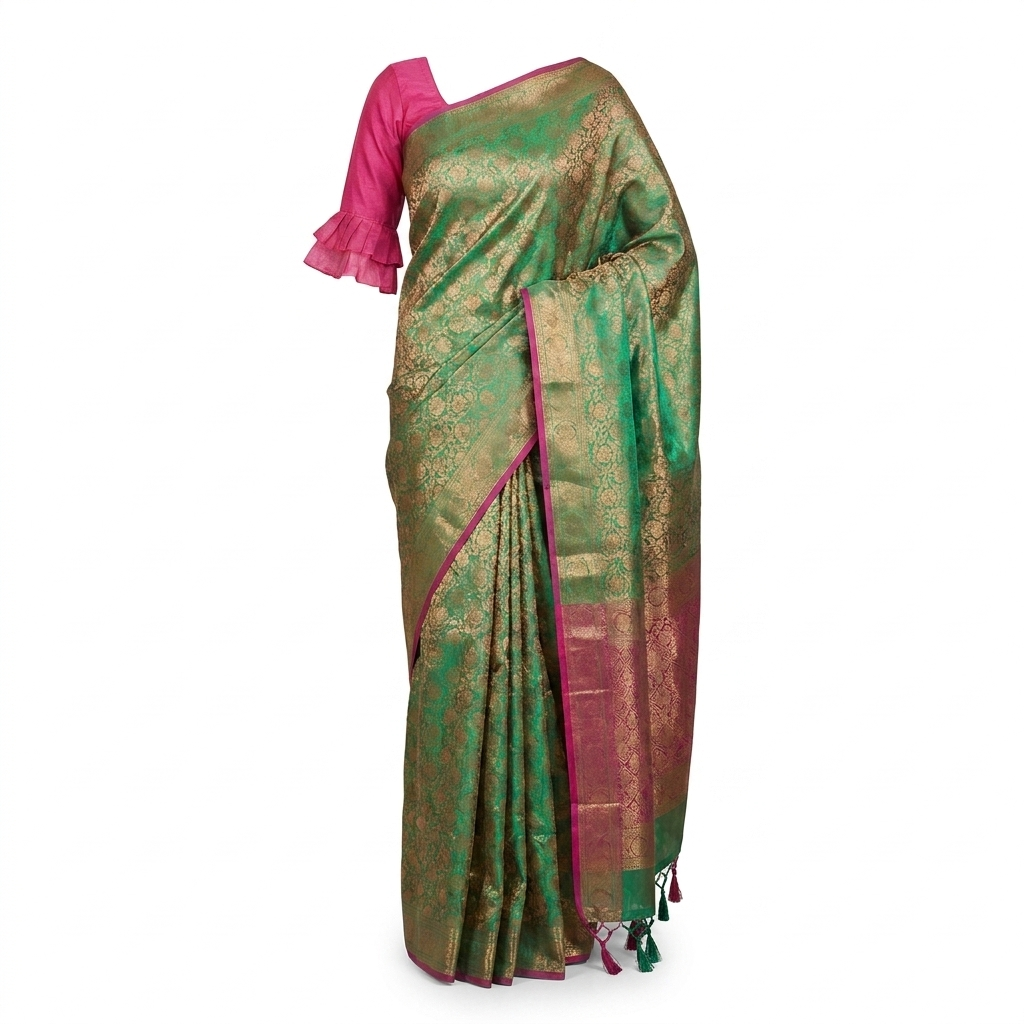 White-background saree product photo